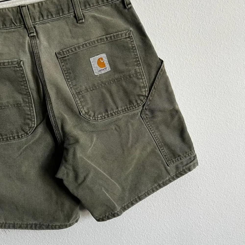 Carhartt WU1966 green faded work wear carpenter shorts